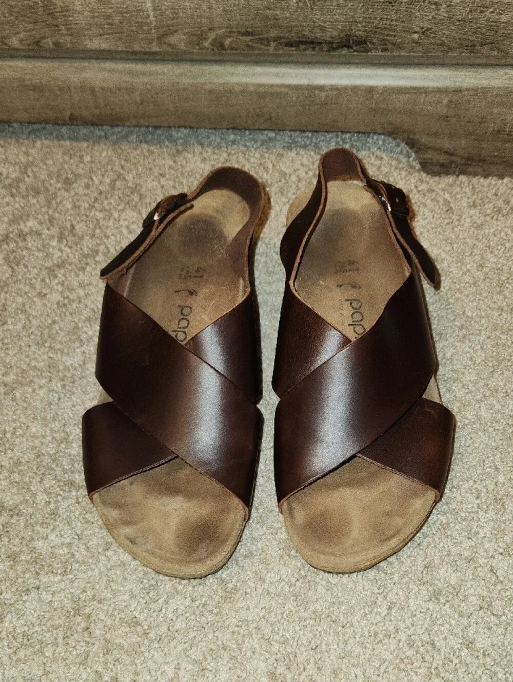 Women's Brown Leather Wedge Sandals - Slingback Comfort